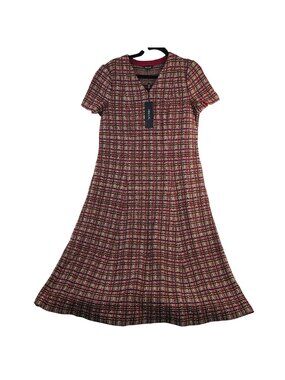NEW Misook Multi-Color Plaid Knit Short-Sleeve Dress Sz XL